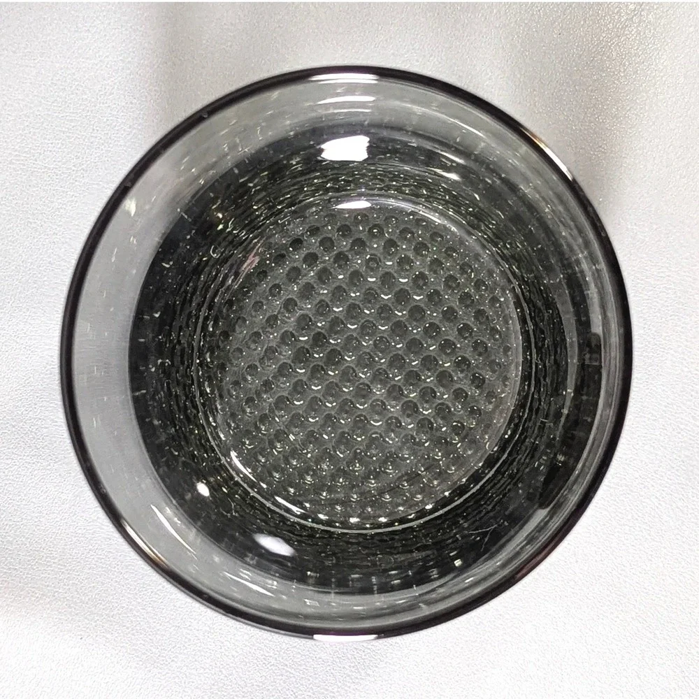 Vintage Smoky Gray Rocks Glasses Set of 6 Gold Heraldic Crest Hobnail Base 4in